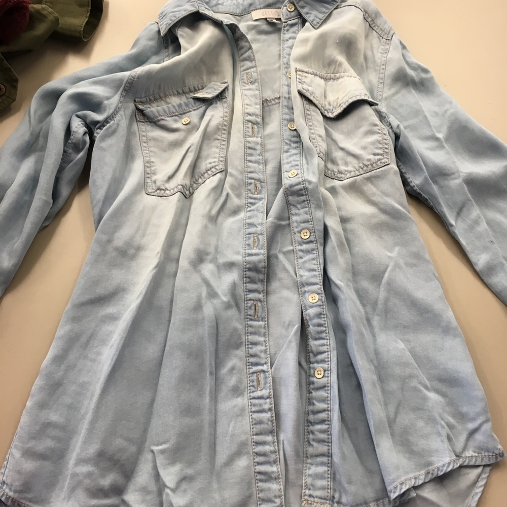 Soft cotton denim look button up collared shirt